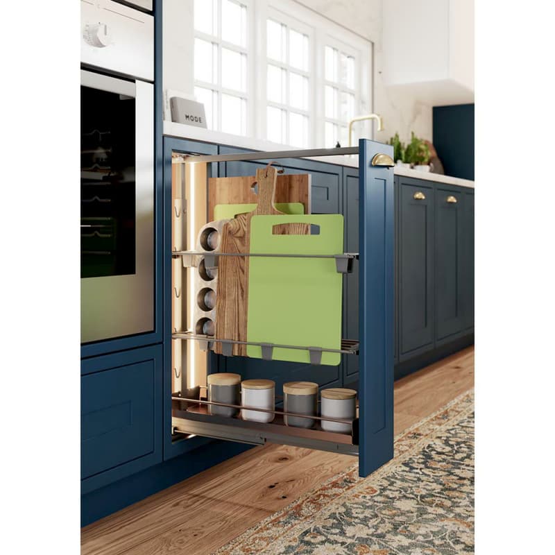 7" DISPENSA Base Cabinet Organizer Pull-Out with Soft-Close/Metal Shelves, Champagne, 20" - 28" Height
