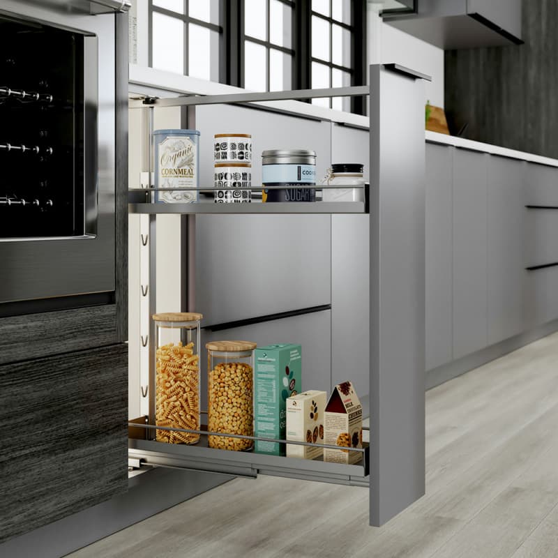 5" DISPENSA Base Cabinet Organizer Pull-Out with Soft-Close/Metal Shelves, Silver, 20" - 28" Height