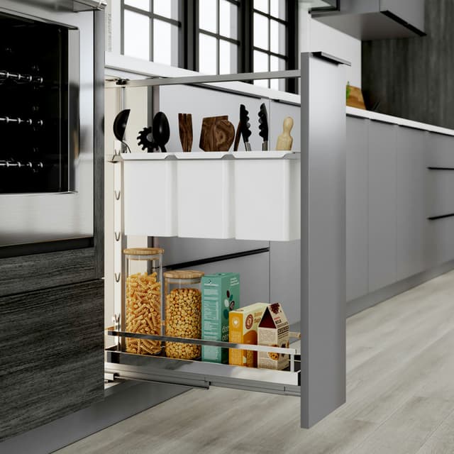 Dispensa Shelf Arena Style 20" Tall Chrome/Anthracite Pull-Out, Kessebohmer