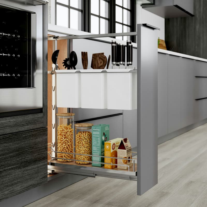 4-1/2" DISPENSA Base Pull-Out Knife Block/Arena Plus Shelf with Soft-Close, Champagne/Maple, 24" - 32" Height