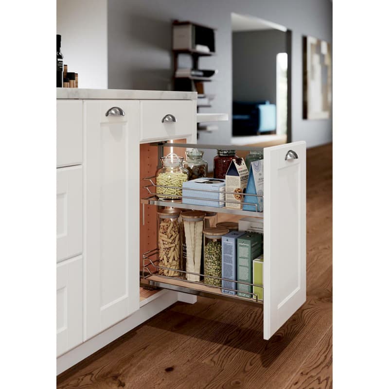 6" DISPENSA Base Pull-Out Utility/Arena Plus Shelf with Soft-Close, Chrome/Maple, 24" - 32" Height