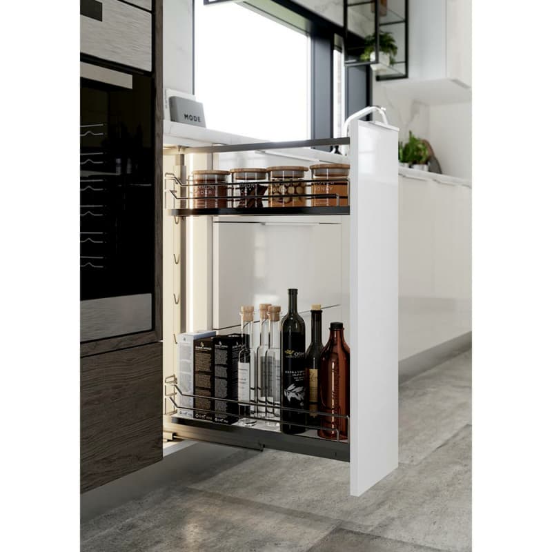 6" DISPENSA Base Pull-Out with Soft-Close/Arena Plus Shelves/Two Rails, Champagne/White, 24" - 32" Height
