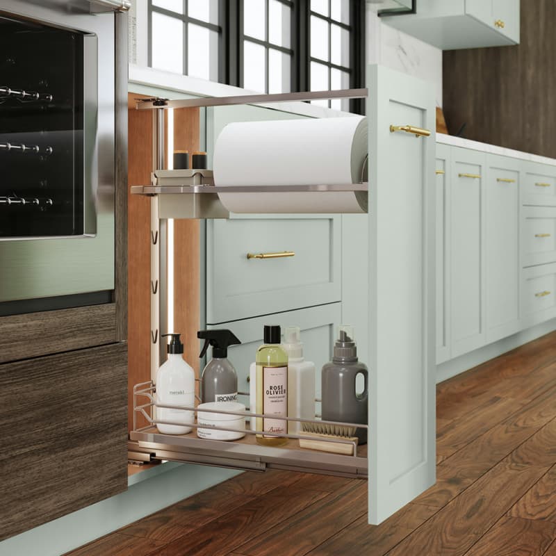 6" DISPENSA Base Pull-Out Utility/Arena Plus Shelf with Soft-Close, Champagne/Maple 24" - 32" Height