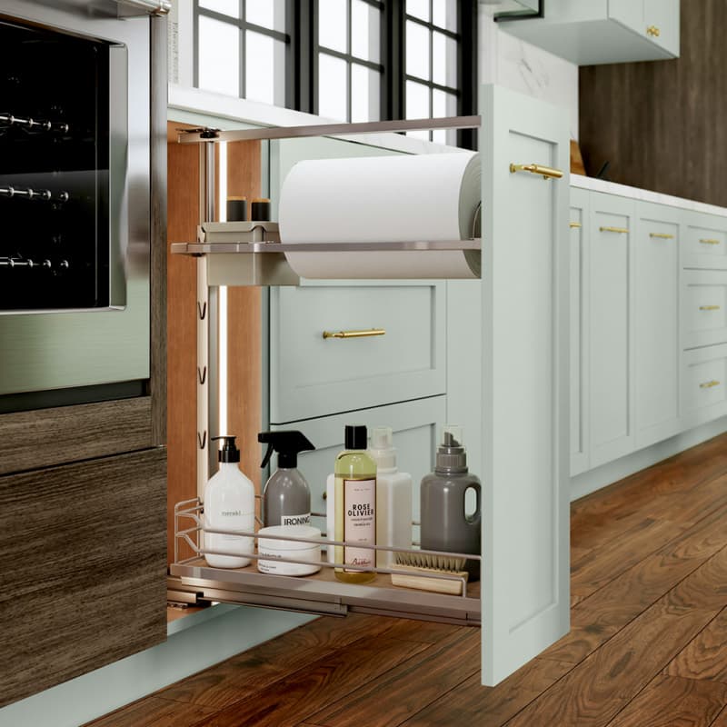 4-1/2" DISPENSA Base Pull-Out Utility/Arena Plus Shelf with Soft-Close, Champagne/Maple 24" - 32" Height
