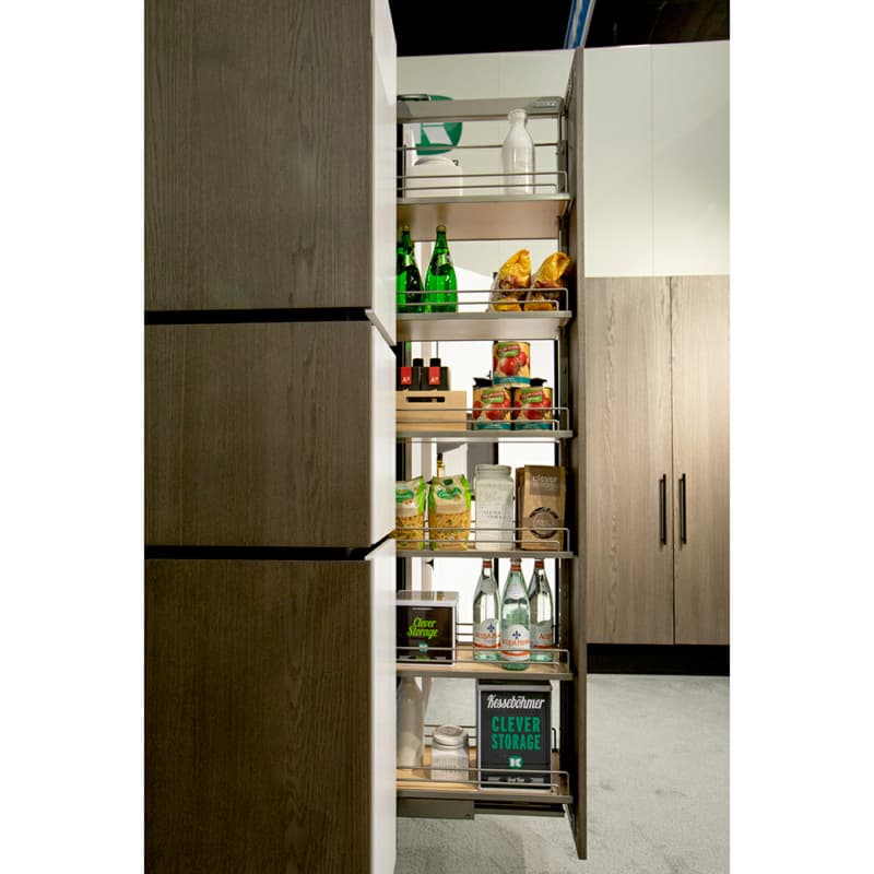 8" 6-Shelf DISPENSA Pantry Pull-Out Kit with Soft-Open/Soft-Close/Arena Plus Classic Shelves, Champagne/Maple, 62-7/8" - 78-3/4" Height