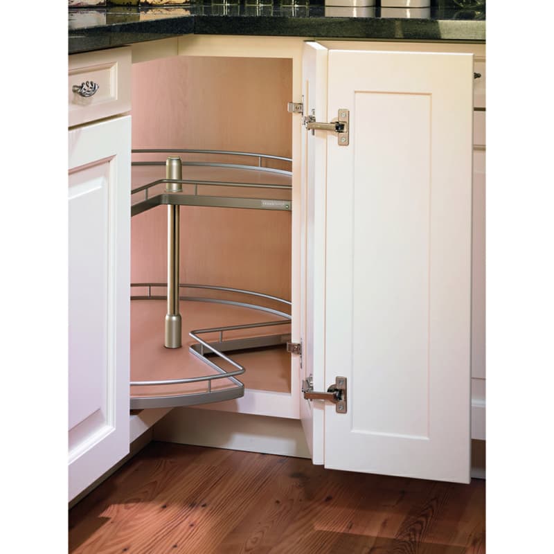 32" Kidney 2-Tray Lazy Susan Kit with Tripod/Arena Plus Style Shelves, Chrome/Anthracite, 18-5/8" Height