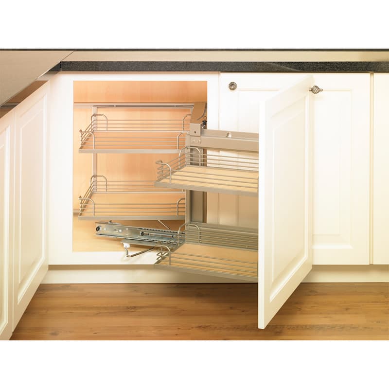 Left-Hand Magic Blind Corner Pull-Out with Soft-Close for 15-5/8" Cabinet Opening, Chrome/White