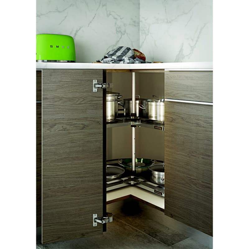 32" Revo Pie-Cut 2-Tray Super Susan Kit with Door Mounting/Arena Plus Style Shelves, Chrome/Anthracite