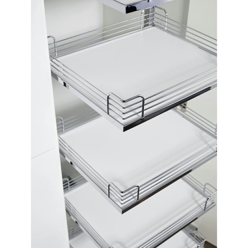 4-Shelf TANDEM SOLO Large Pantry Pull-Out Kit with Soft-Open/Soft-Close/Arena Plus Classic Shelves, Chrome/White