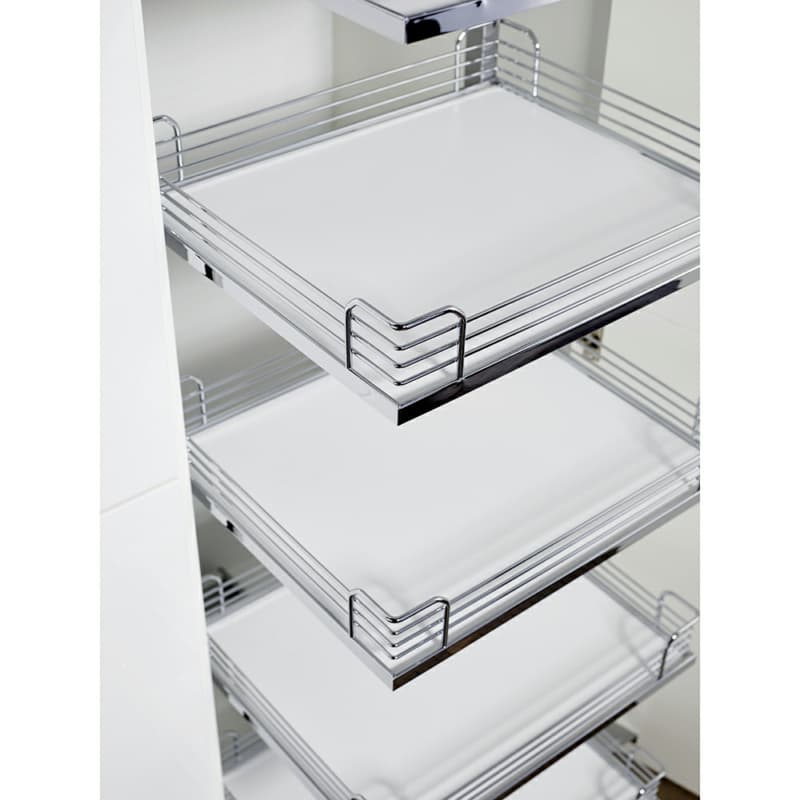 4-Shelf TANDEM SOLO Small Pantry Pull-Out Kit with Soft-Open/Soft-Close/Arena Plus Classic Shelves, Chrome/White