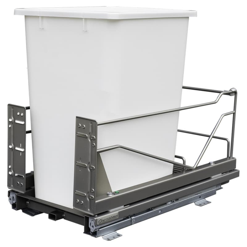 Single 36 QT Bottom-Mount Wastebin Pull-Out Kit with Soft-Open/Soft-Close, Chrome/White