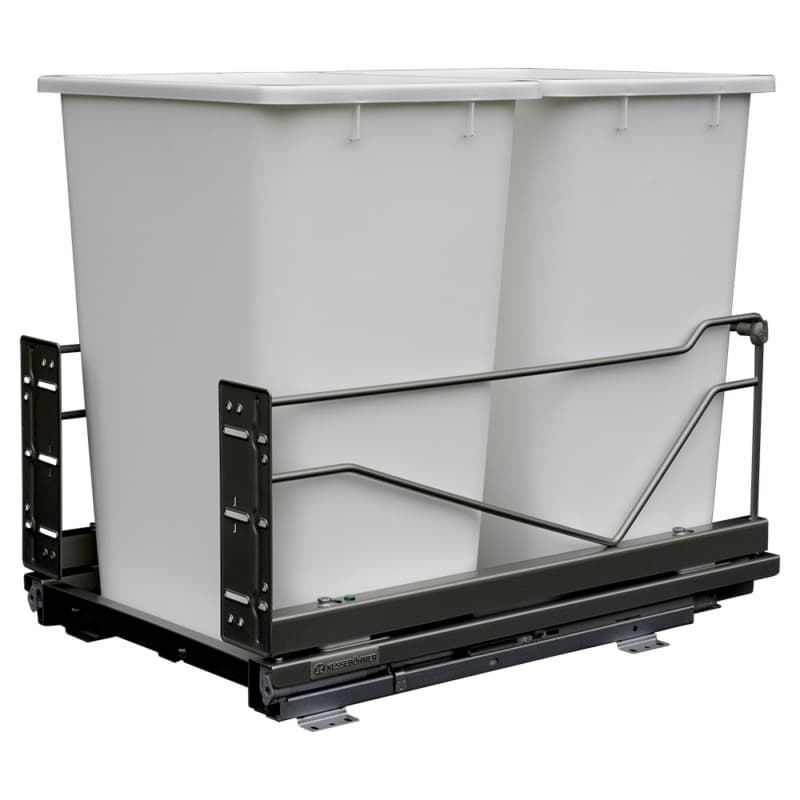 Double 52 QT Bottom-Mount Wastebin Pull-Out Kit with Soft-Open/Soft-Close, Anthracite/Gray