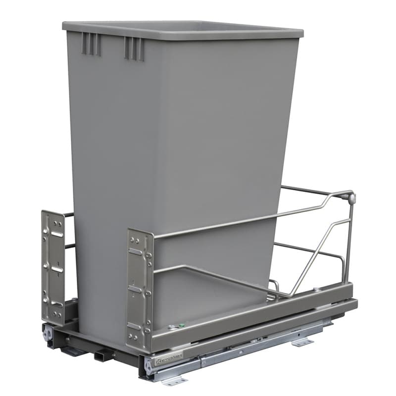Single 52 QT Bottom-Mount Wastebin Pull-Out Kit with Soft-Open/Soft-Close, Silver/White