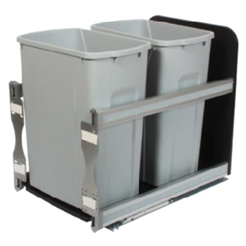 Double 35 QT Door-Mount Waste Container Pullout, Soft-Closing, Platinum
