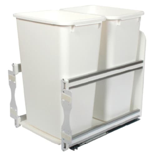 Double 50 QT Bottom-Mount Waste Container Pullout, Soft-Closing, White