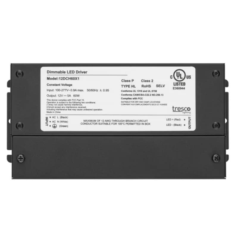 T621 60W Wall Dimmable Hardwire Power Supply, Black