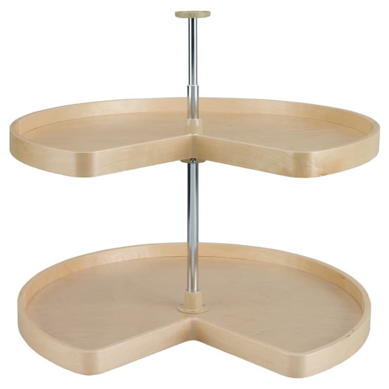 4BW 28" Kidney 2 Tray Wood Lazy Susan