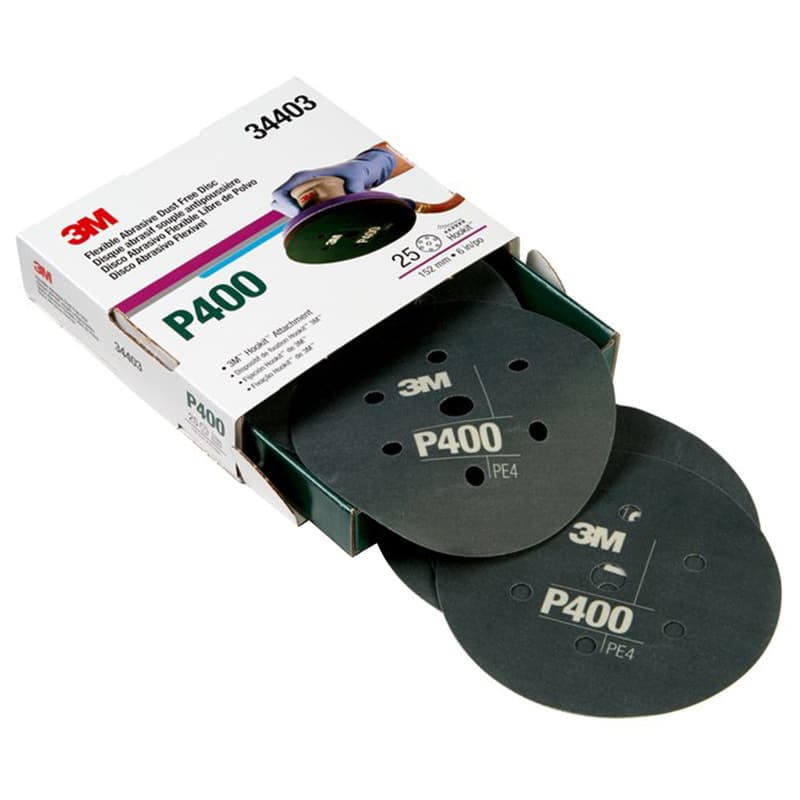 6" Hookit™ 400 Grit 7 Holes 270J Flexible Abrasive Disc, Aluminum Oxide on Film