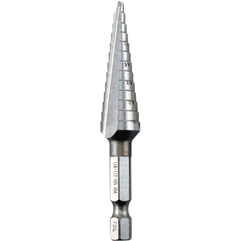 1/8" - 1/2" High Speed Steel Step Drill Bit, 1/4" Shank