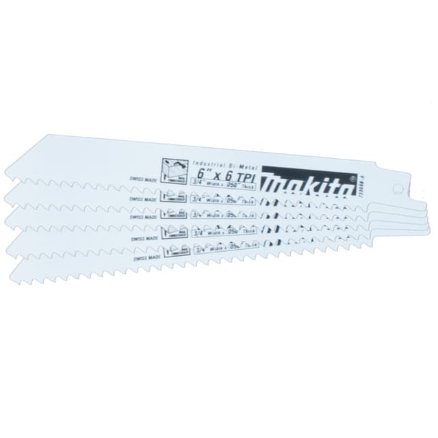 6" x 6TPI Wood Cutting Straight Back Shape Recipro Saw Blade (5/Pack)