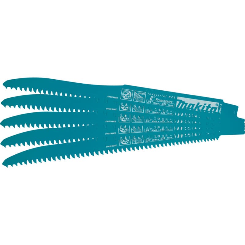 8" Progressive TPI Wood Cutting Taper Back Shape Recipro Saw Blade (5/Pack)