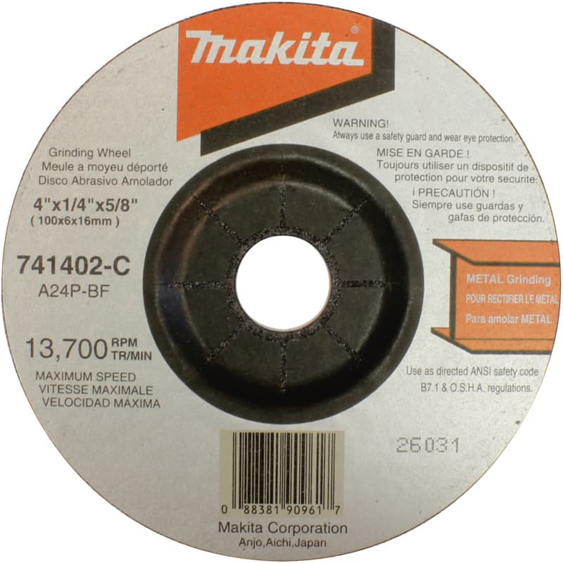4" 24 Grit General Purpose Metal Grinding Wheel, Aluminum Oxide (5/Pack)