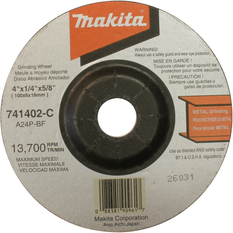 4" 24 Grit General Purpose Metal Grinding Wheel, Aluminum Oxide (25/Pack)
