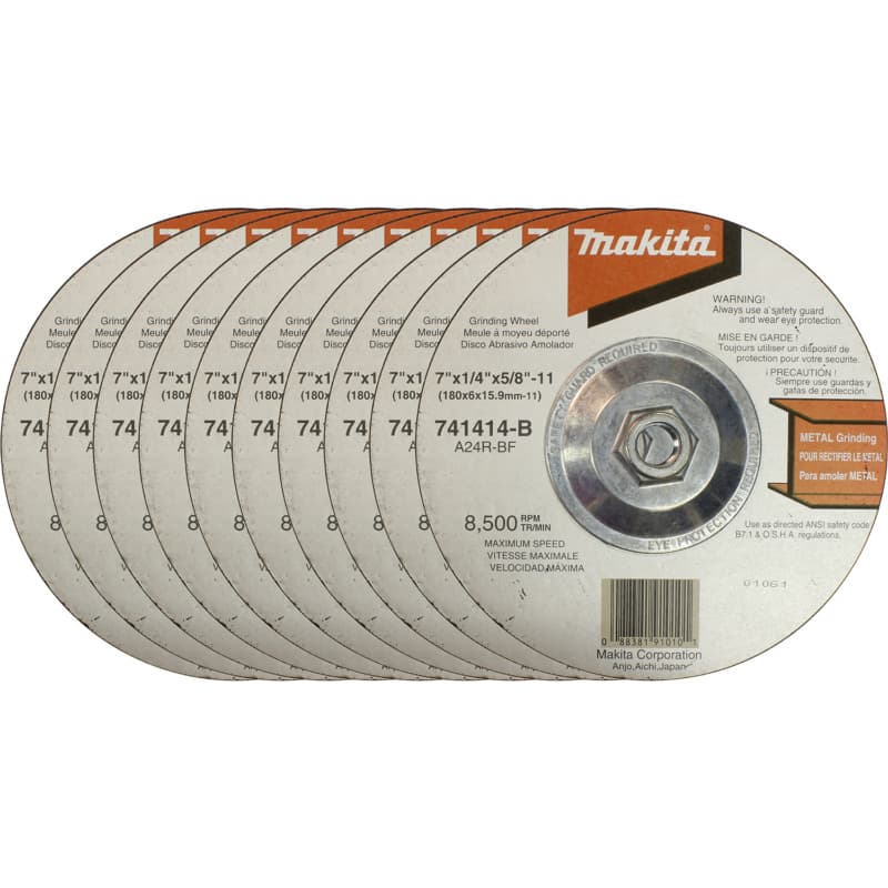7" 24 Grit Hubbed Grinding Wheel, Aluminum Oxide (10/Pack)