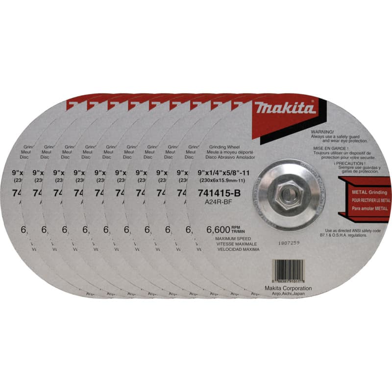 9" 24 Grit Hubbed Grinding Wheel, Aluminum Oxide (10/Pack)