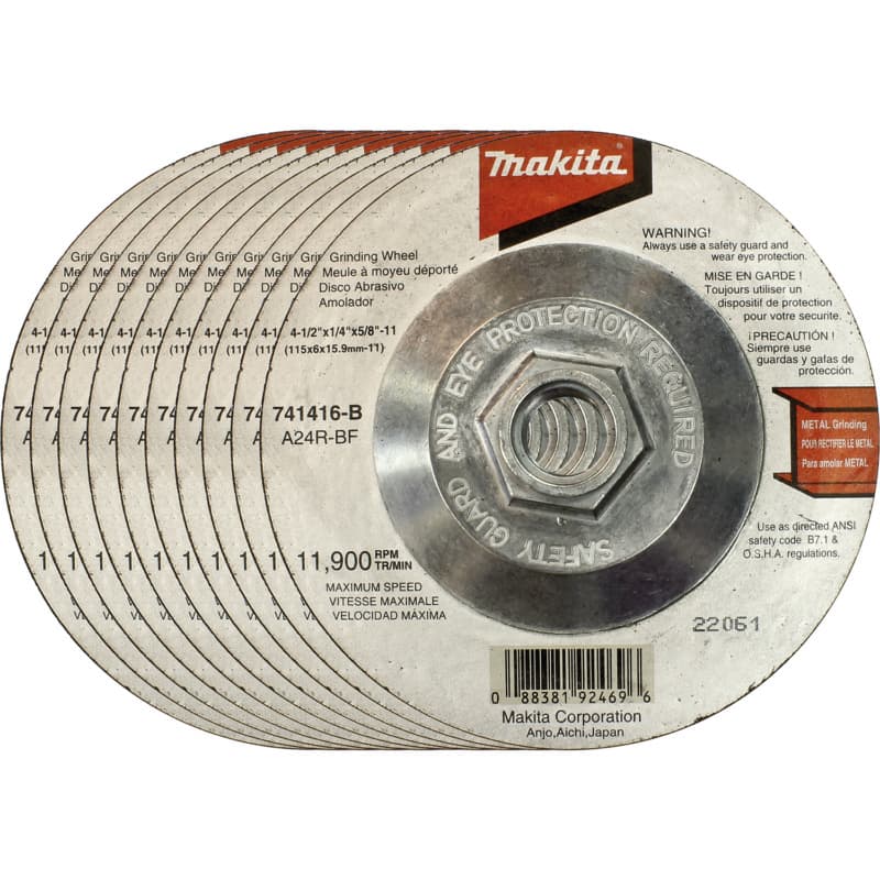 4-1/2" 24 Grit Hubbed Grinding Wheel, Aluminum Oxide (10/Pack)