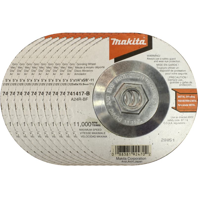 5" 24 Grit Hubbed Grinding Wheel, Aluminum Oxide (10/Pack)