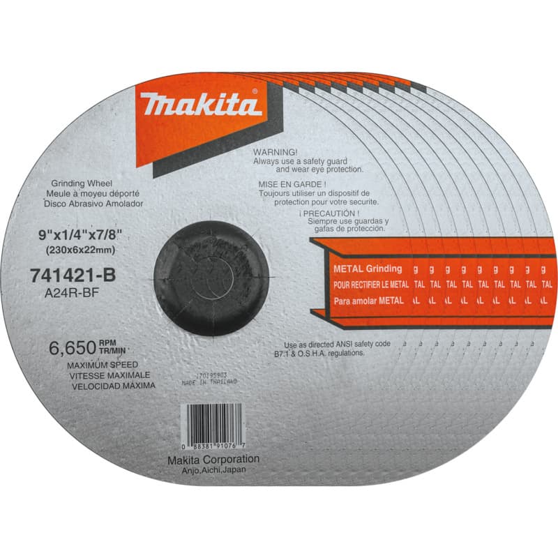 9" 24 Grit General Purpose Metal Grinding Wheel, Aluminum Oxide (10/Pack)