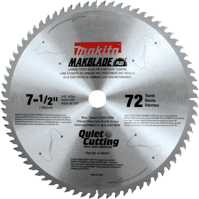 7-1/2" x 72 Teeth Carbide-Tipped Miter Saw Blade