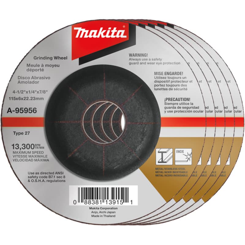 4-1/2" Inox 36 Grit Grinding Wheel, Aluminum Oxide (5/Pack)