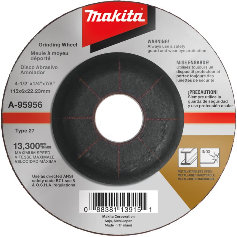 4-1/2" Inox 36 Grit Grinding Wheel, Aluminum Oxide