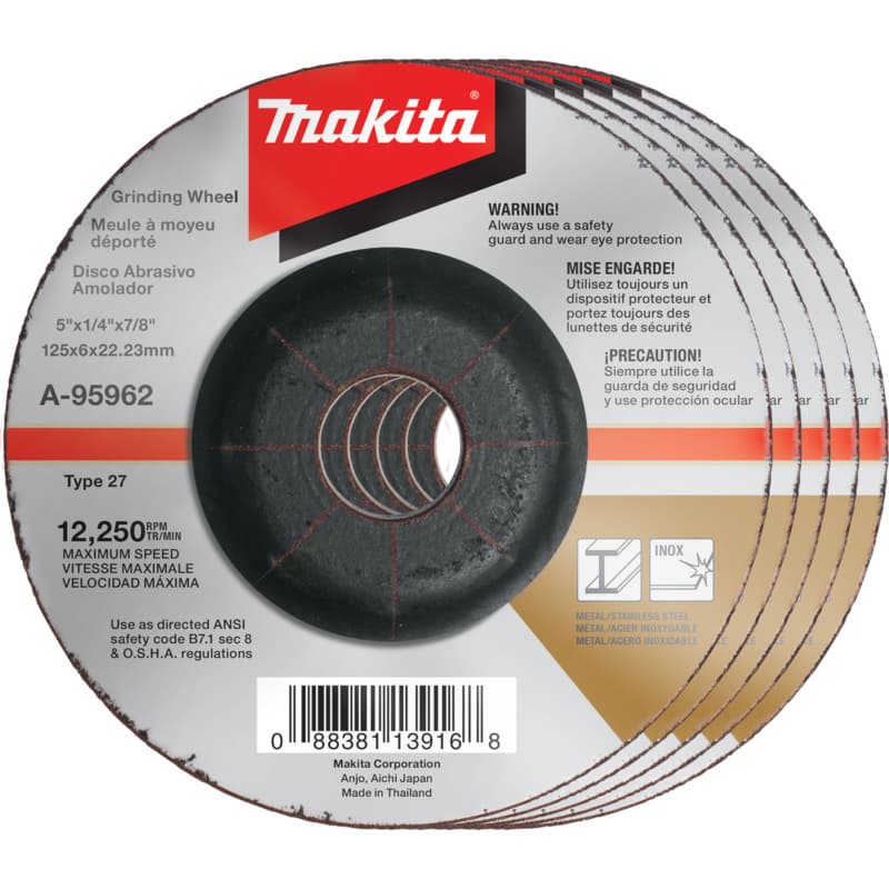 5" Inox 36 Grit Grinding Wheel, Aluminum Oxide (5/Pack)