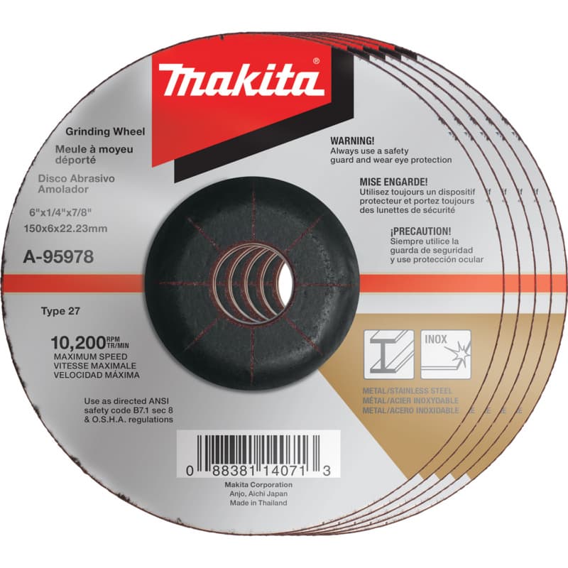 6" Inox 36 Grit Grinding Wheel, Aluminum Oxide (5/Pack)