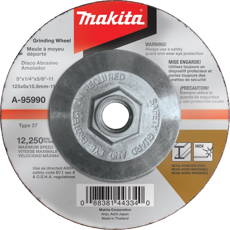 5" Hubbed Inox 36 Grit Grinding Wheel, Aluminum Oxide