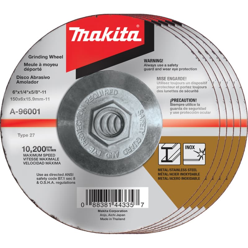 6" Hubbed Inox 36 Grit Grinding Wheel, Aluminum Oxide (5/Pack)