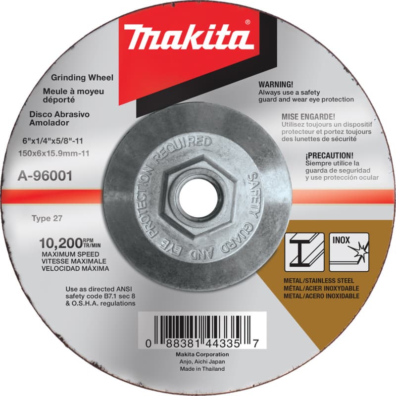 6" Hubbed Inox 36 Grit Grinding Wheel, Aluminum Oxide