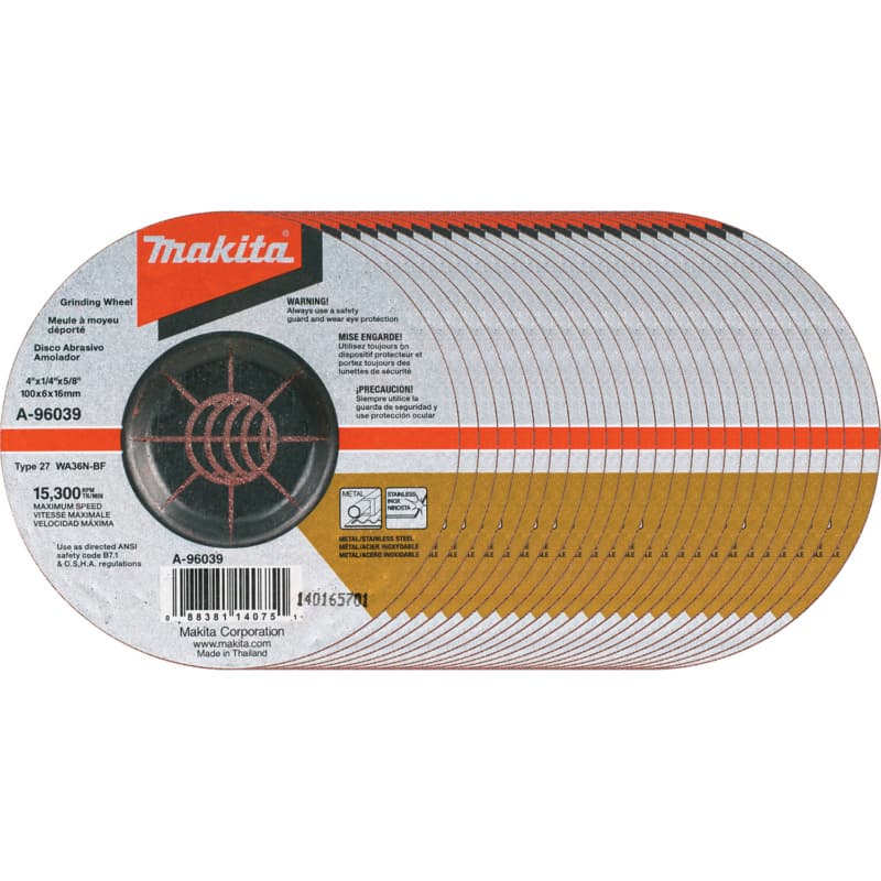 4" Inox 36 Grit Grinding Wheel, Aluminum Oxide (25/Pack)