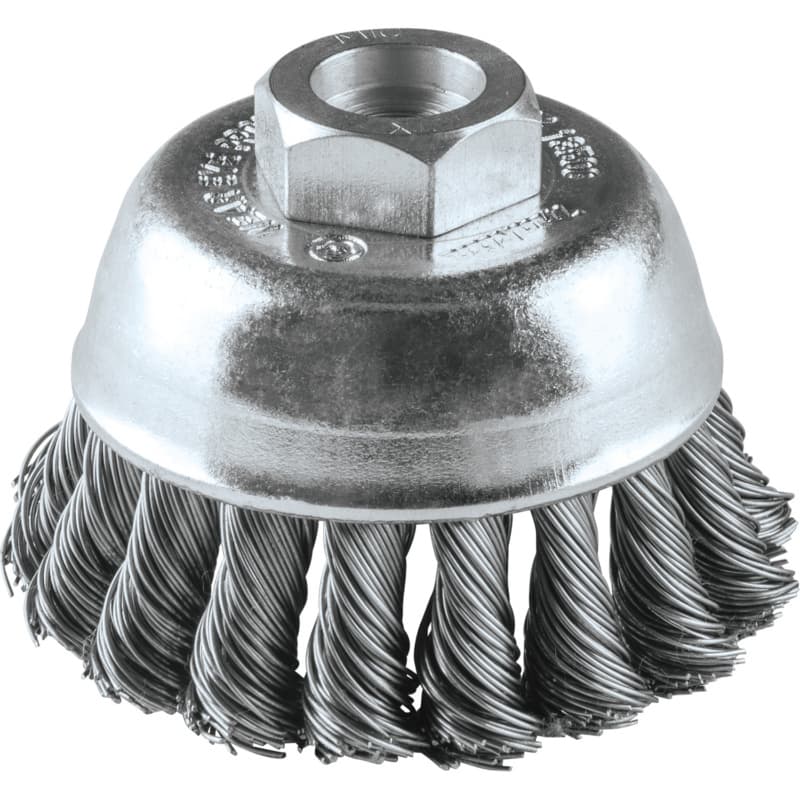 2-3/4" Knot Stainless Steel Wire Cup Brush, M10 x 1.25 Arbor Hole