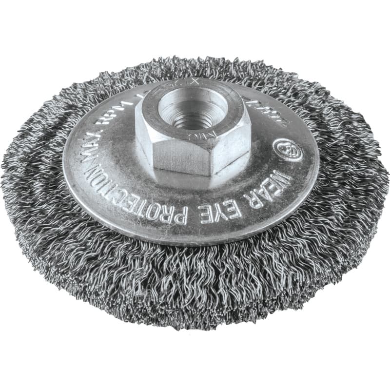 3-3/8" Crimped Wire Bevel Brush, M10 x 1.25 Arbor Hole