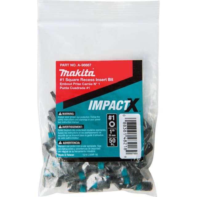 #1 x 1" ImpactX Square Drive Recess Insert Bit (50/Pack)