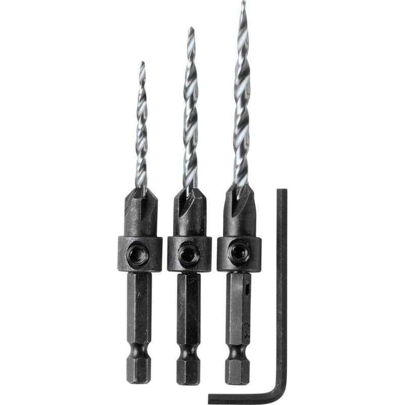 3-Piece Countersink Drill Bit Set with Hex Wrench
