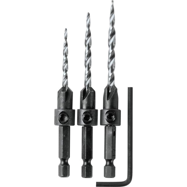 3-Piece Countersink Drill Bit Set with Hex Wrench