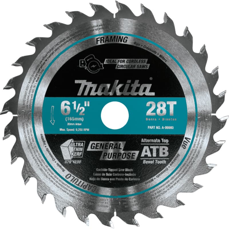 6-1/2" x 28 Teeth Carbide-Tipped Cordless Plunge Saw Blade