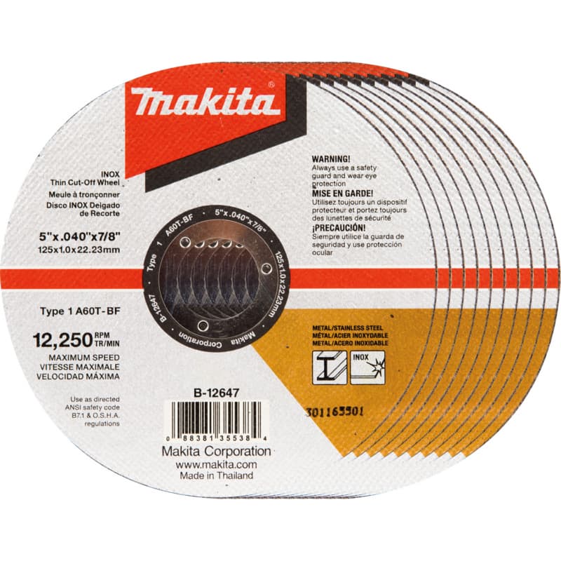 5" Inox 60 Grit Thin Cut-Off Wheel, Aluminum Oxide (10/Pack)