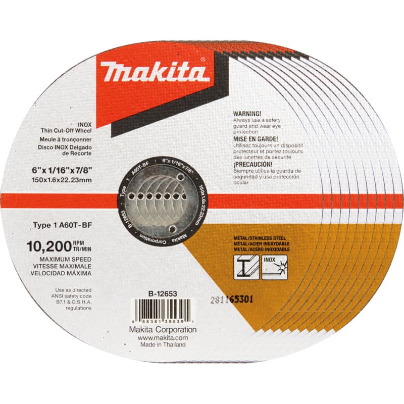 6" Inox 60 Grit Thin Cut-Off Wheel, Aluminum Oxide (10/Pack)