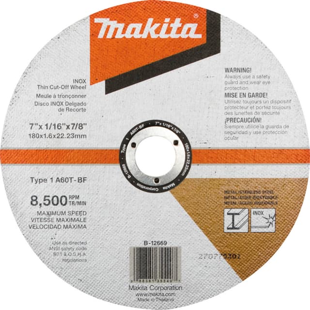 7" Inox 60 Grit Thin Cut-Off Wheel, Aluminum Oxide